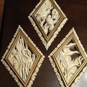 Retro 70s Burwood USA 1973 Lot Of 3 Large Resin Wall Art Doves, Ducks, Swans.